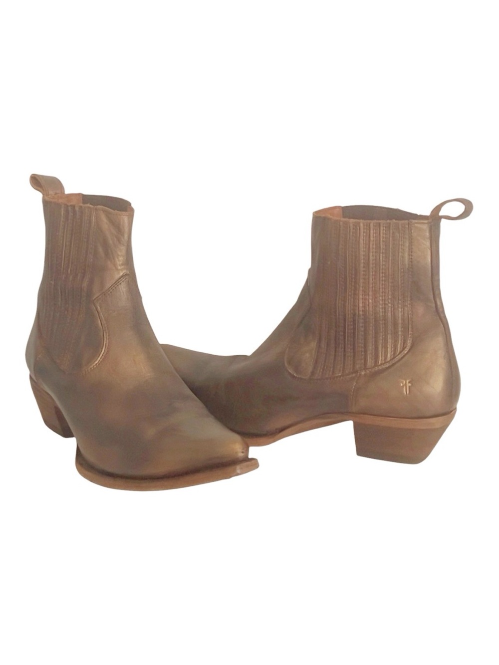 Frye Sacha Metallic Bronze Leather Western Chelsea Boots Sz 10 Western Festival
